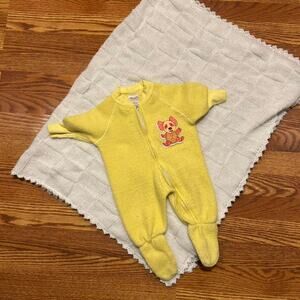 Vintage 70s footie pajamas handmade knit newborn baby blanket soft gift boy girl